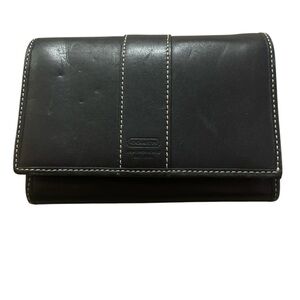 Coach Black Leather Wallet with Paneled Design
